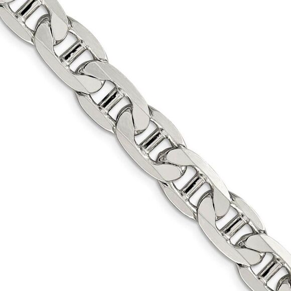 Men's 9.5mm, Sterling Silver, Solid Anchor Chain Necklace, 22 Inch
